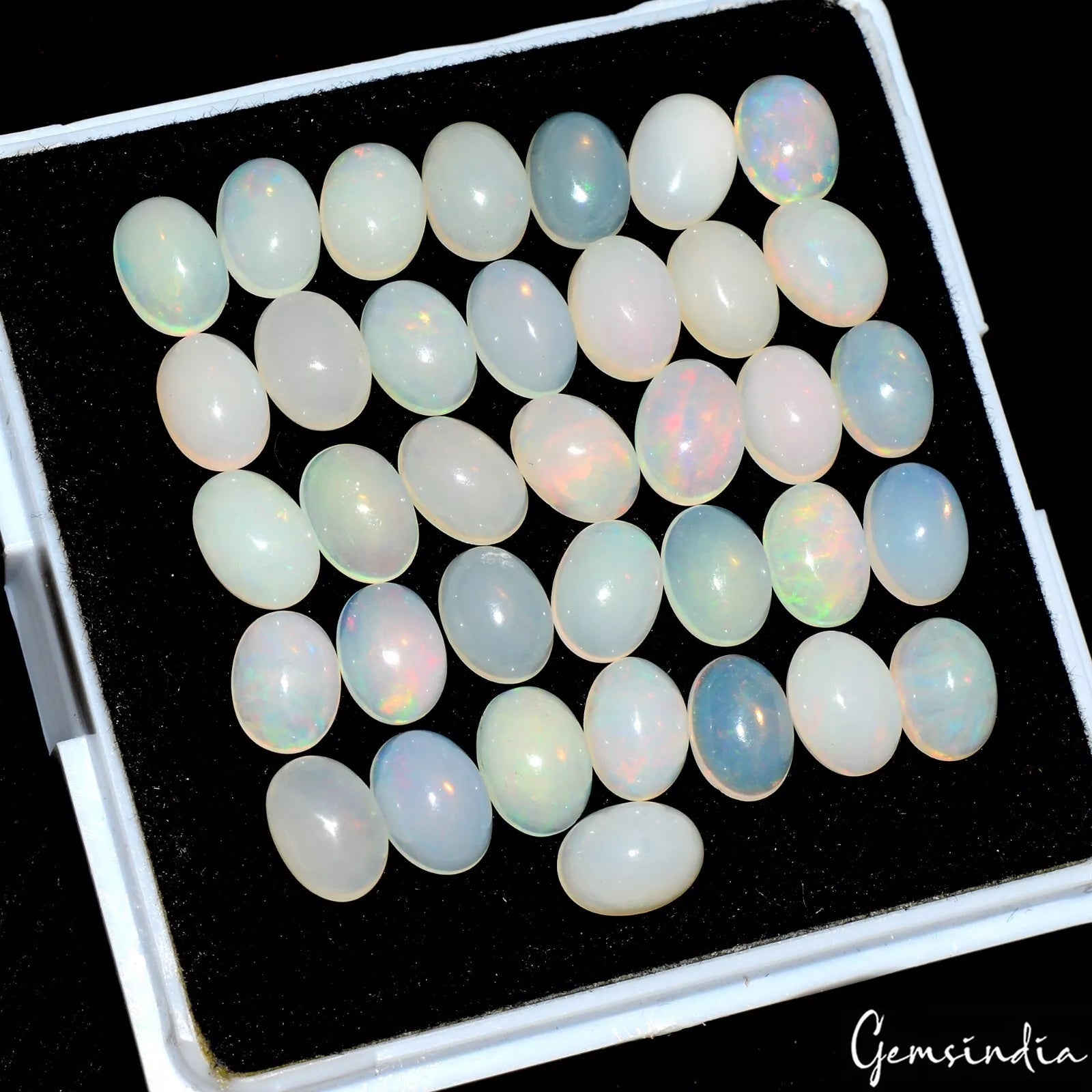 36 Pcs Natural Opal Flashy Multi Color 7mm*5mm Oval Cabochon Loose Gemstones Lot