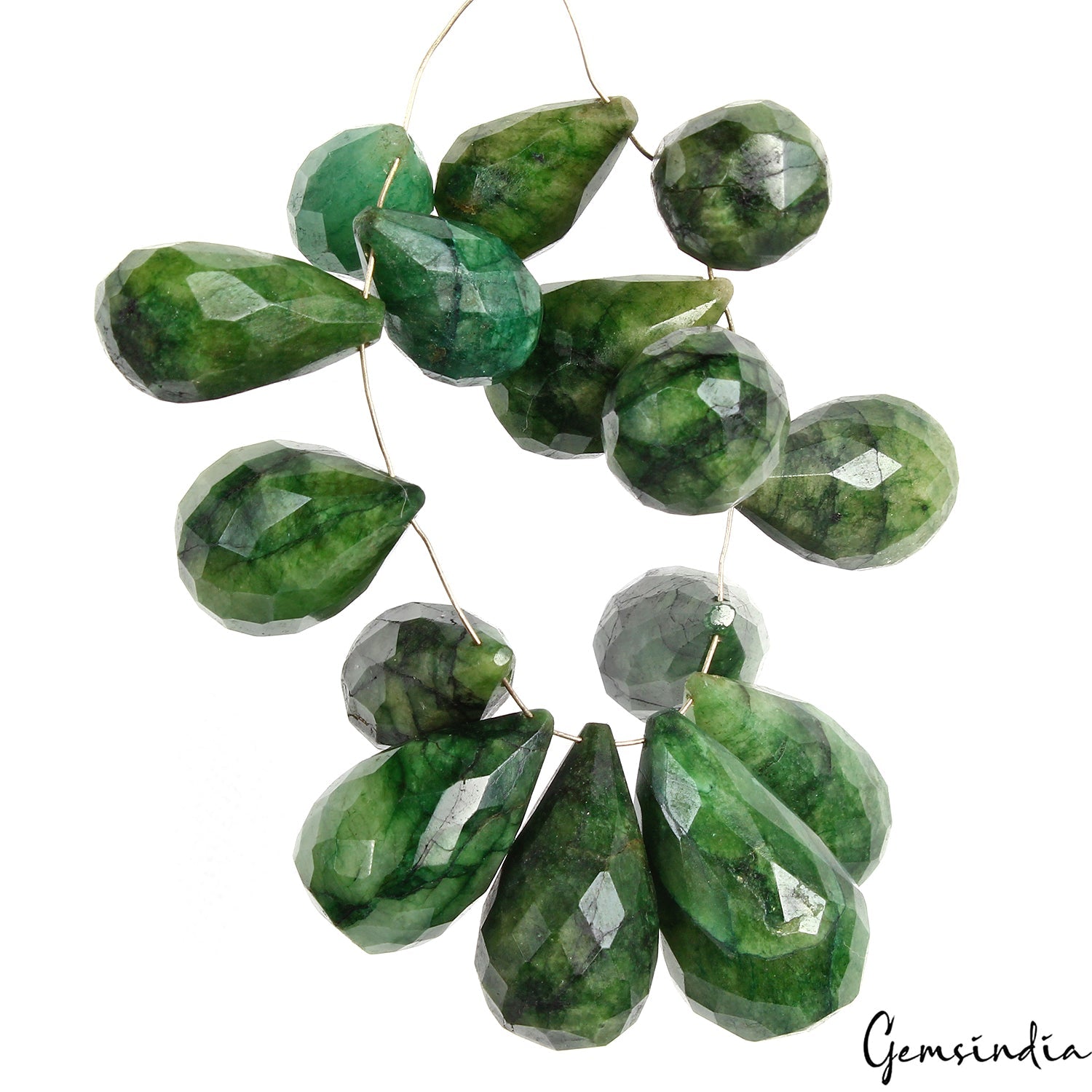 15 Pcs Natural Emerald 18mm-32mm Checker Cut Drilled Briolettes Loose Gemstones