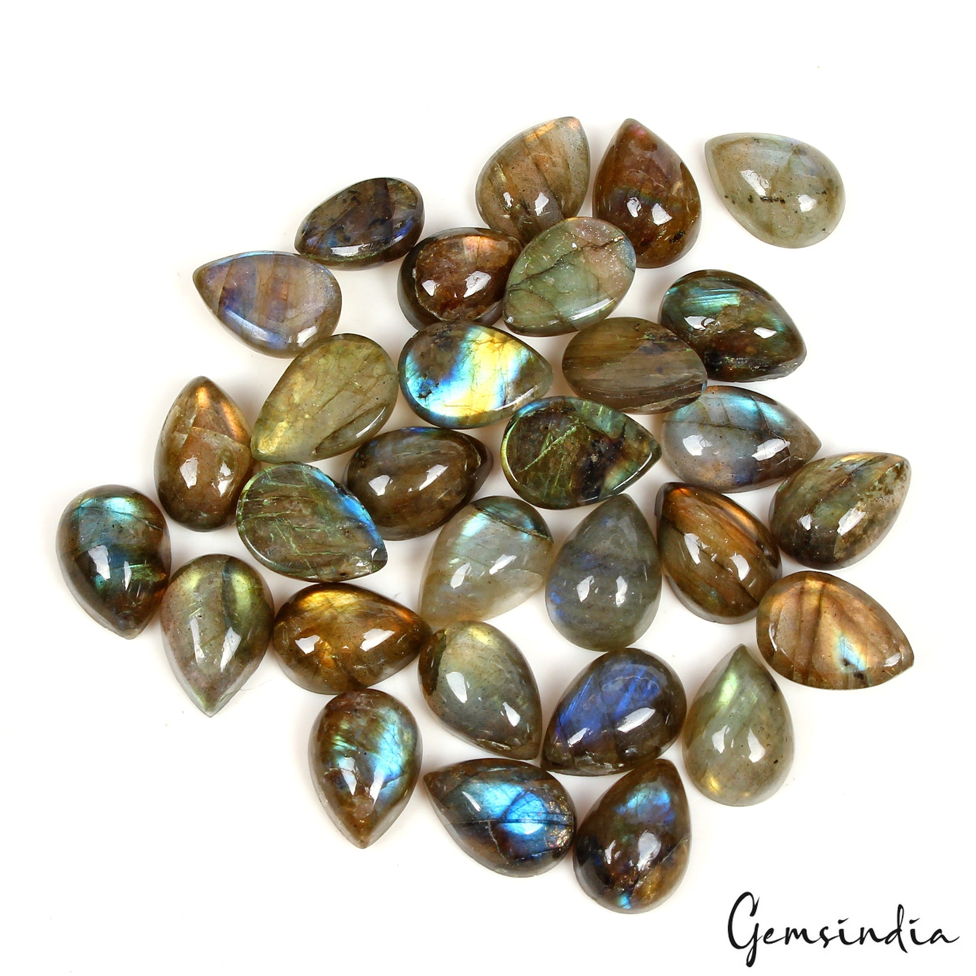 101.80 Ct/30 Pcs Natural Fire Shine Labradorite Pear Cab 10-12mm Loose Gemstones