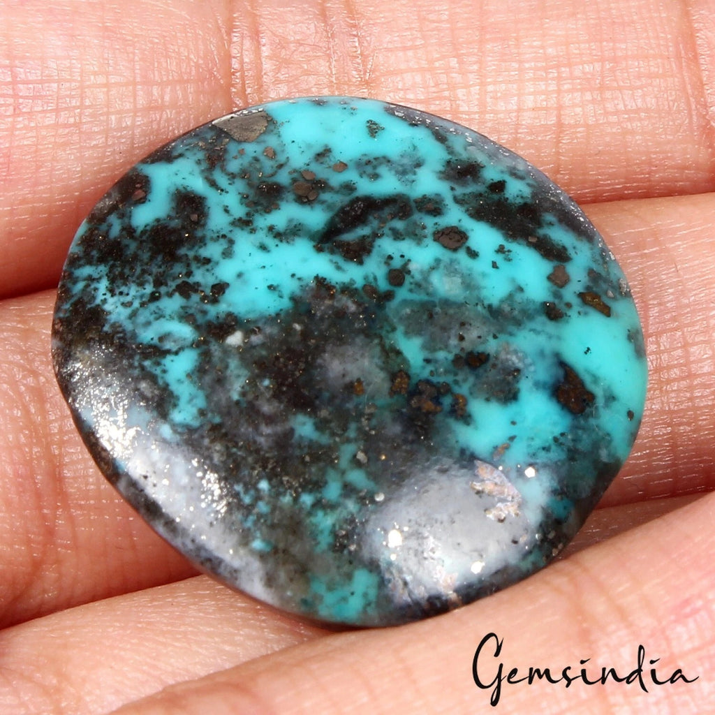 Turquoise Loose Gemstone, Uneven Round cabochon, Untreated — 28x27x9 mm, 51.50 Ct