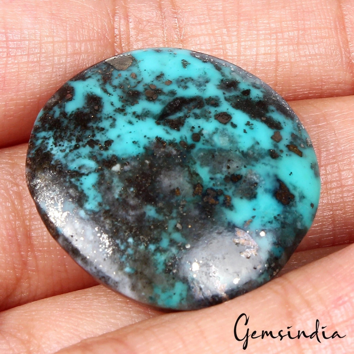 Turquoise Loose Gemstone, Uneven Round cabochon, Untreated — 28x27x9 mm, 51.50 Ct