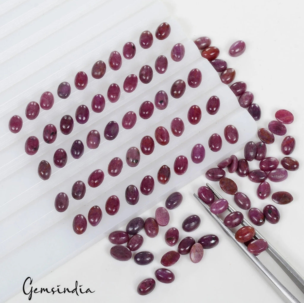Certified 68.40 Cts/100 Pcs Natural Untreated Red Ruby Oval Cab Gems For Jewelry