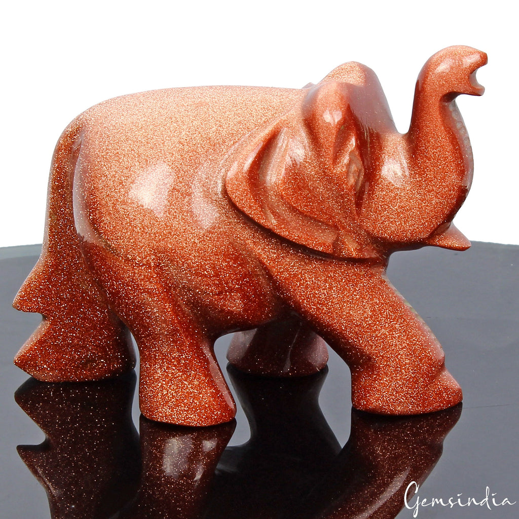 Natural Sunstone Trunk Up Elephant Statue 480 Cts Home Decor Artwork Sculpture