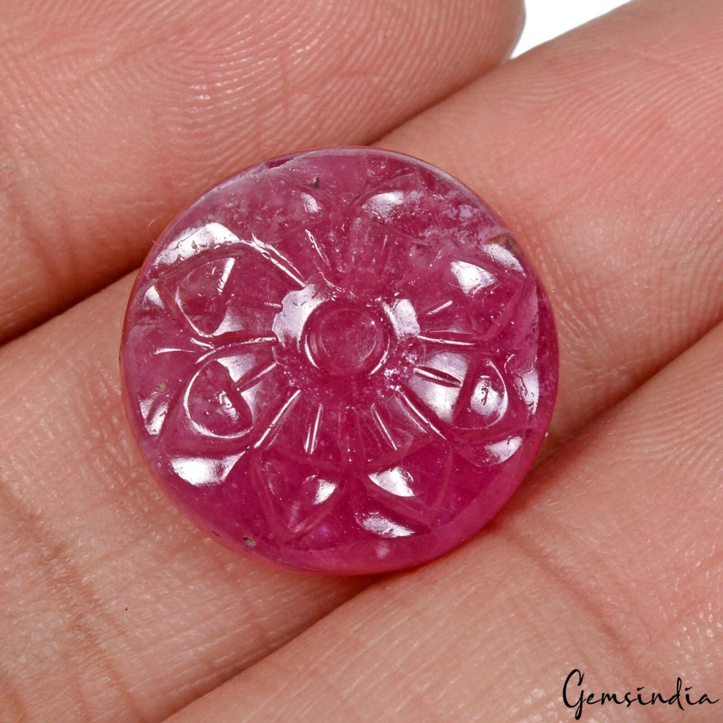 26.80 Ct Certified Natural Mozambique Ruby Round AAA Hand Carving Loose Gemstone