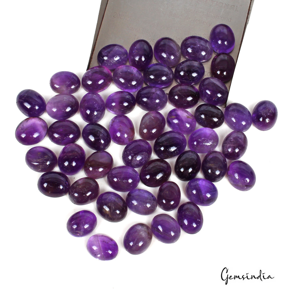 Amethyst Lot, Cabochon, Untreated, Purple — 50 Pieces, 9mm to 11mm, 200 Ct, Brazil
