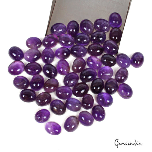 Amethyst Lot, Cabochon, Untreated, Purple — 50 Pieces, 9mm to 11mm, 200 Ct, Brazil
