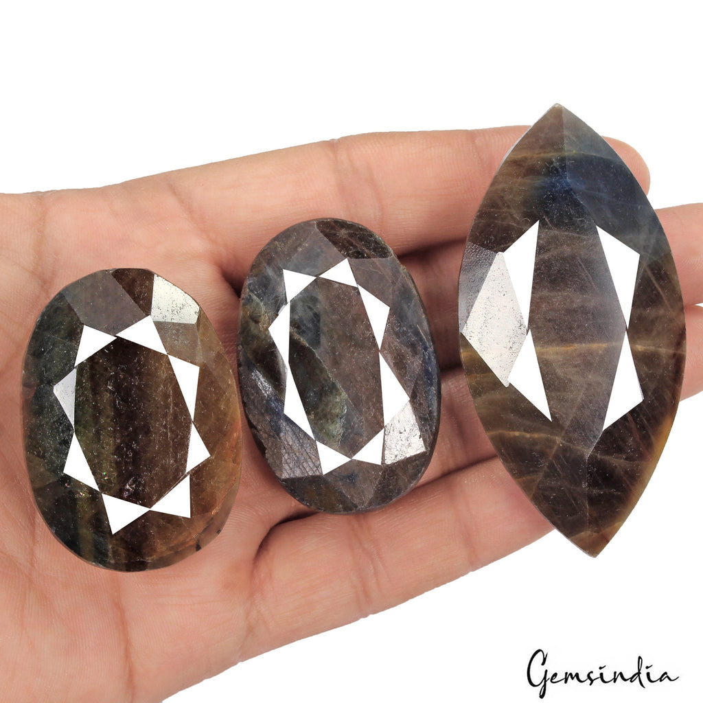 1160 Ct Natural Blue Brown Untreated Sapphire Mix Faceted Loose Gemstone Lot 3Pc