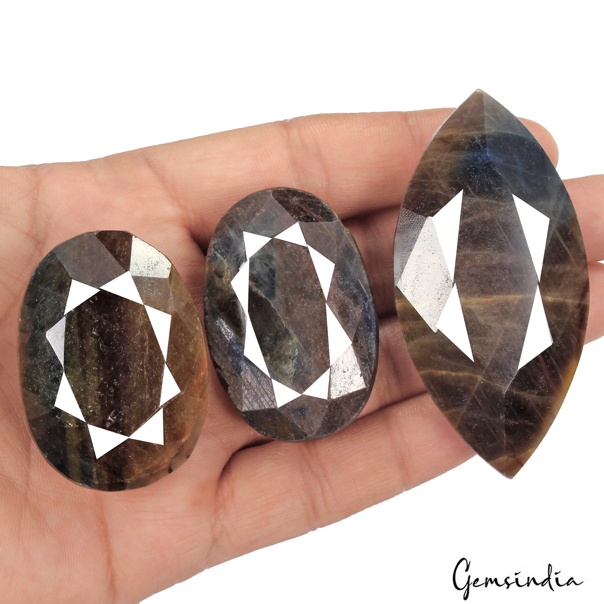 1160 Ct Natural Blue Brown Untreated Sapphire Mix Faceted Loose Gemstone Lot 3Pc