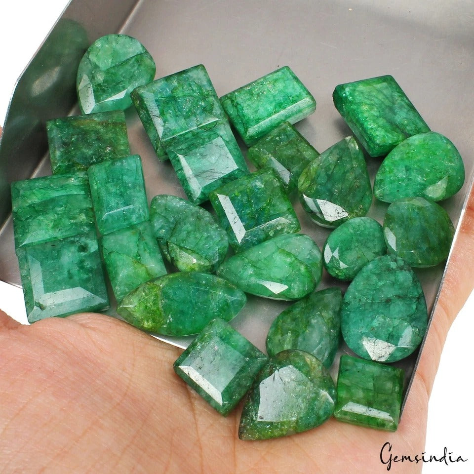 350 Ct/24 Pcs Natural Top Quality Green Emerald Mix Cut Loose Ring Size Gems Lot