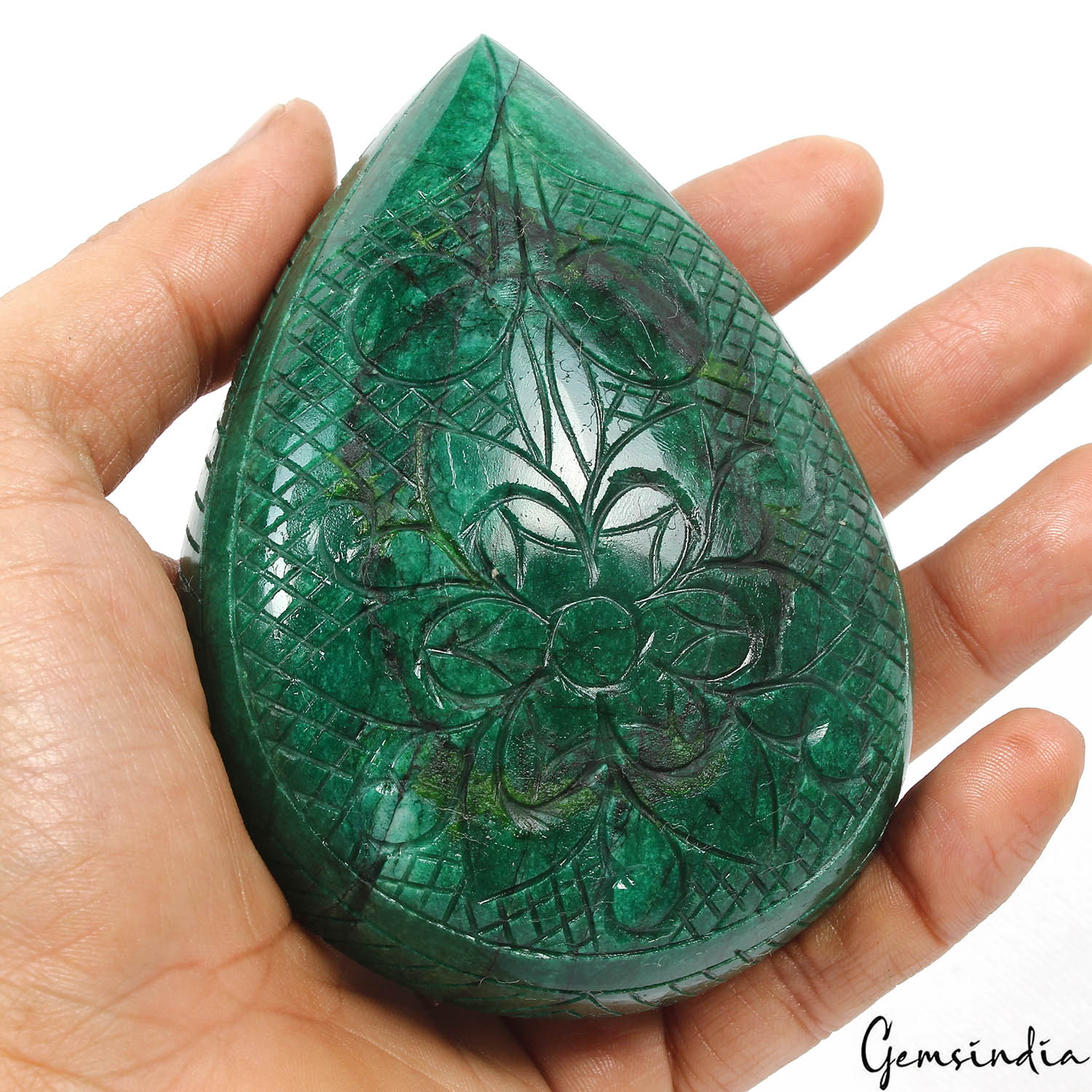 Certified 1740 Ct Natural Brazilian Green Emerald Pear Cut Carved Loose Huge Gem