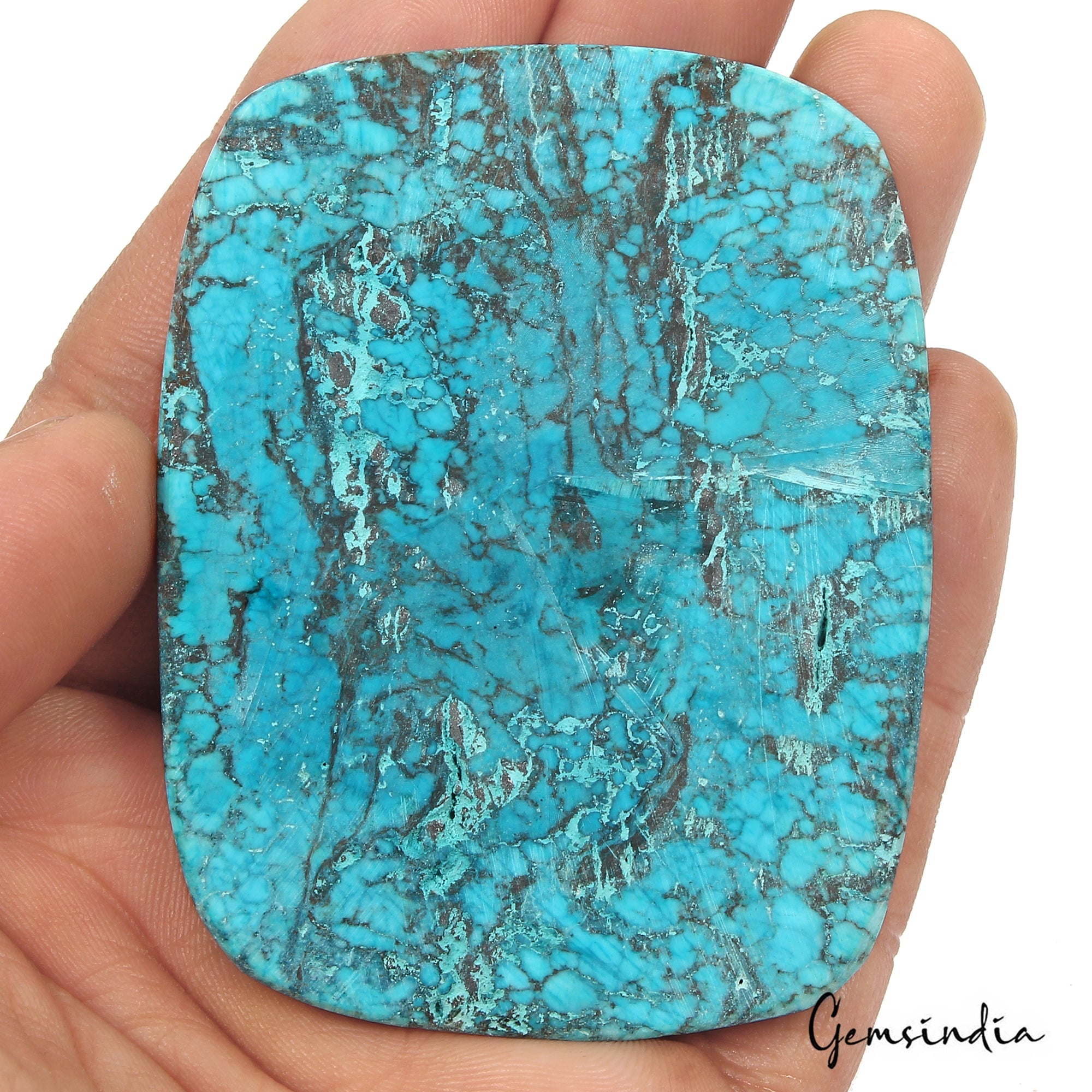400Ct Natural Blue Spiderweb Turquoise Cushion Cab Artistic Huge Gem For Pendant