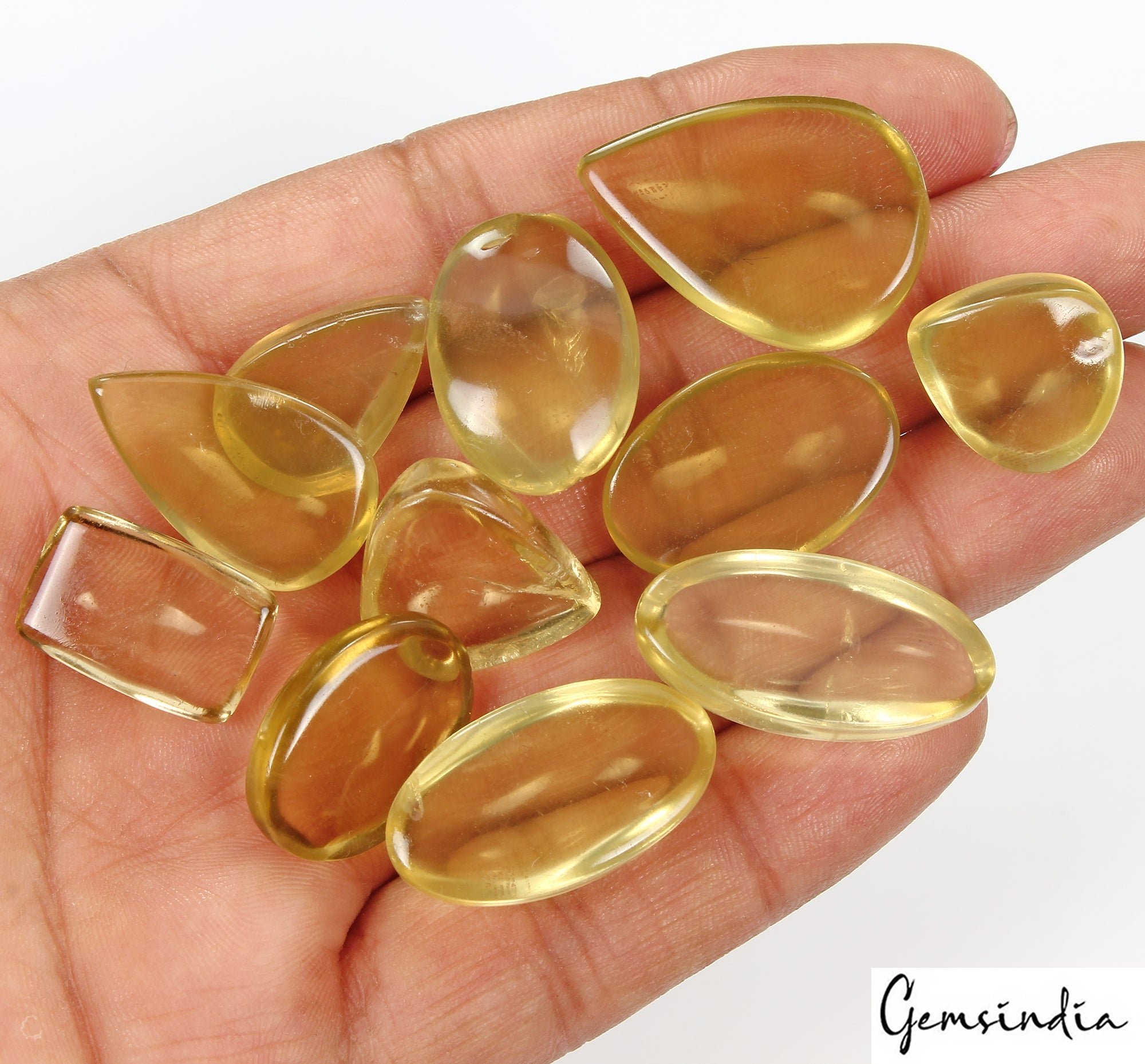 11 Pcs Natural Lemon Citrine Quartz Mix Cabochon Loose 17-29mm Gemstones ~260 Ct