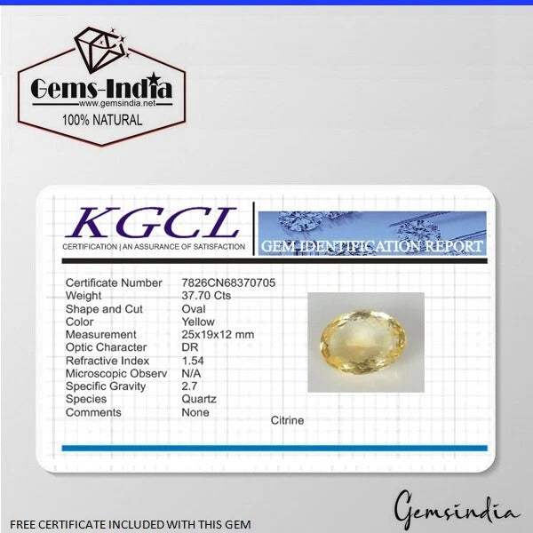 Certified 37.70 Cts Natural Untreated Brazilian Yellow Citrine Oval Cut Rare Gem