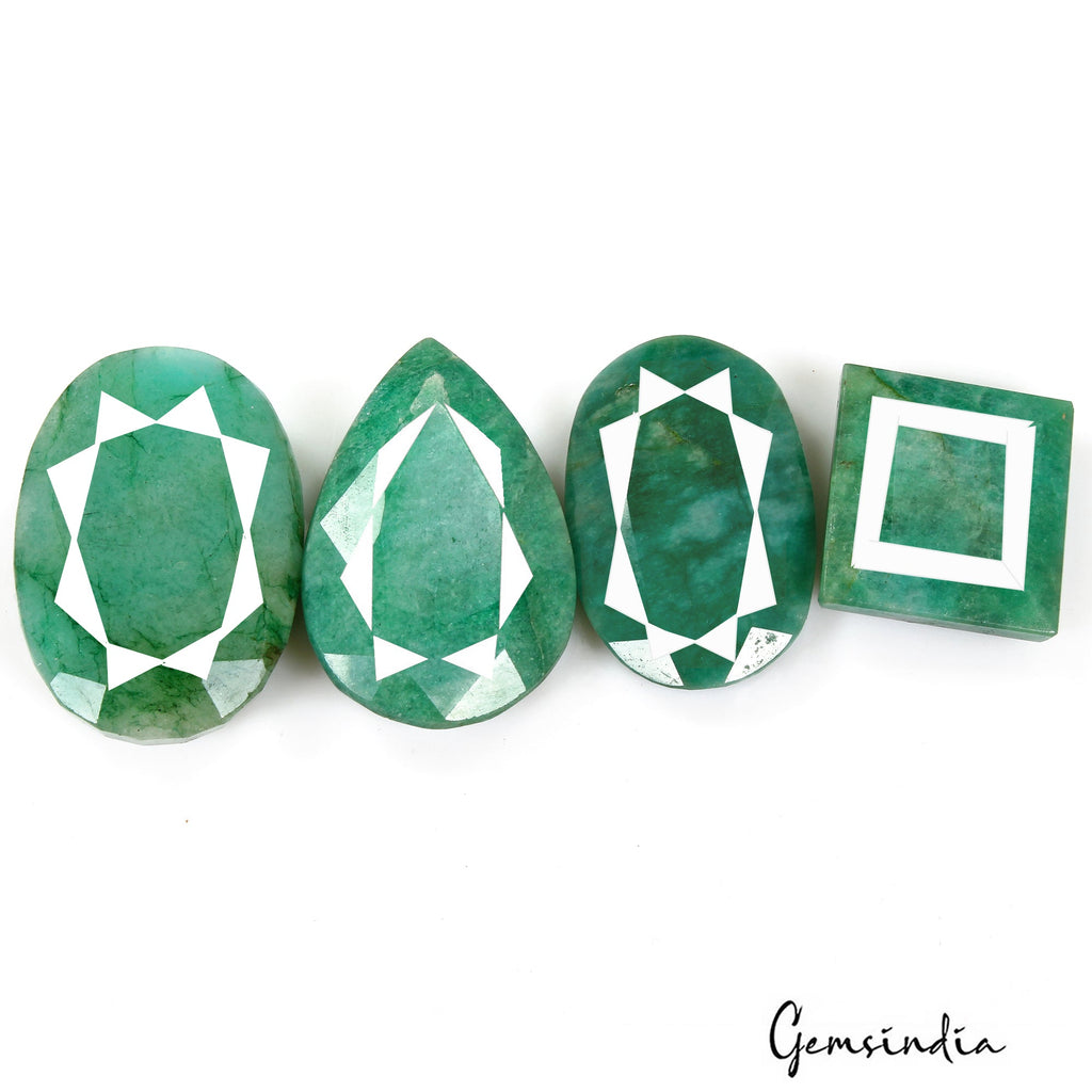 660 Cts/4 Pcs Natural Brazilian Blue Green Emerald Mix Cut Loose Wholesale Gems