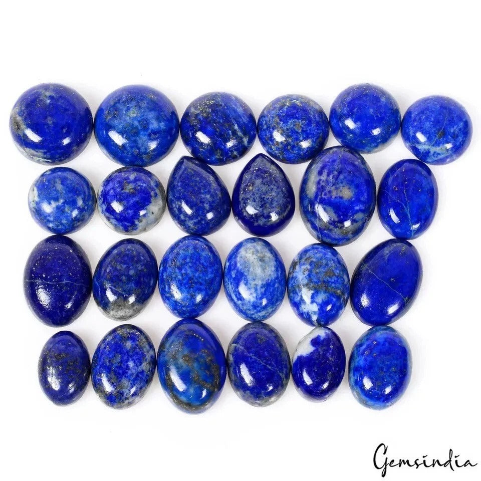 272 Ct/24 Pcs Natural Blue Gold Pyrite Lapis Lazuli Mix Cab Gems Lot For Jewelry