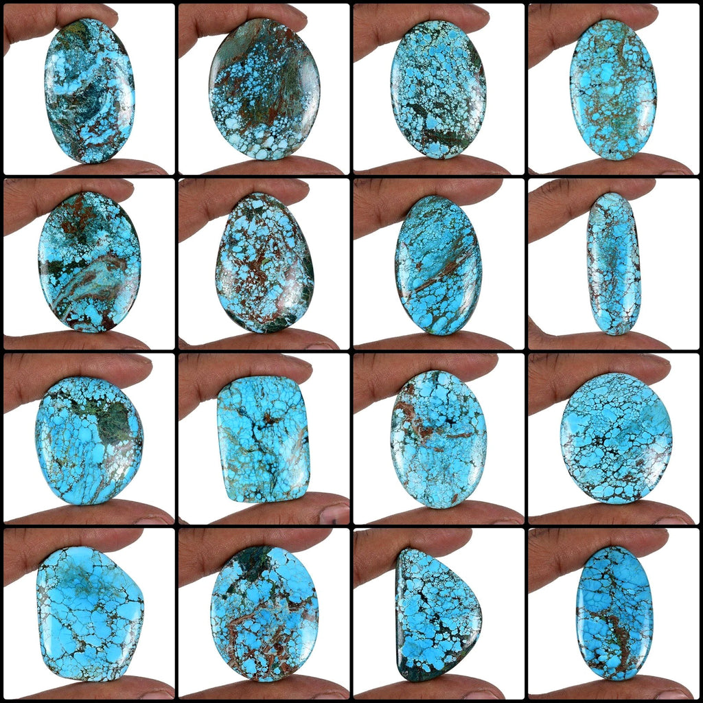 1950 Cts/16 Pcs Natural Blue Spiderweb Turquoise Mix Cab Wholesale Gemstones Lot