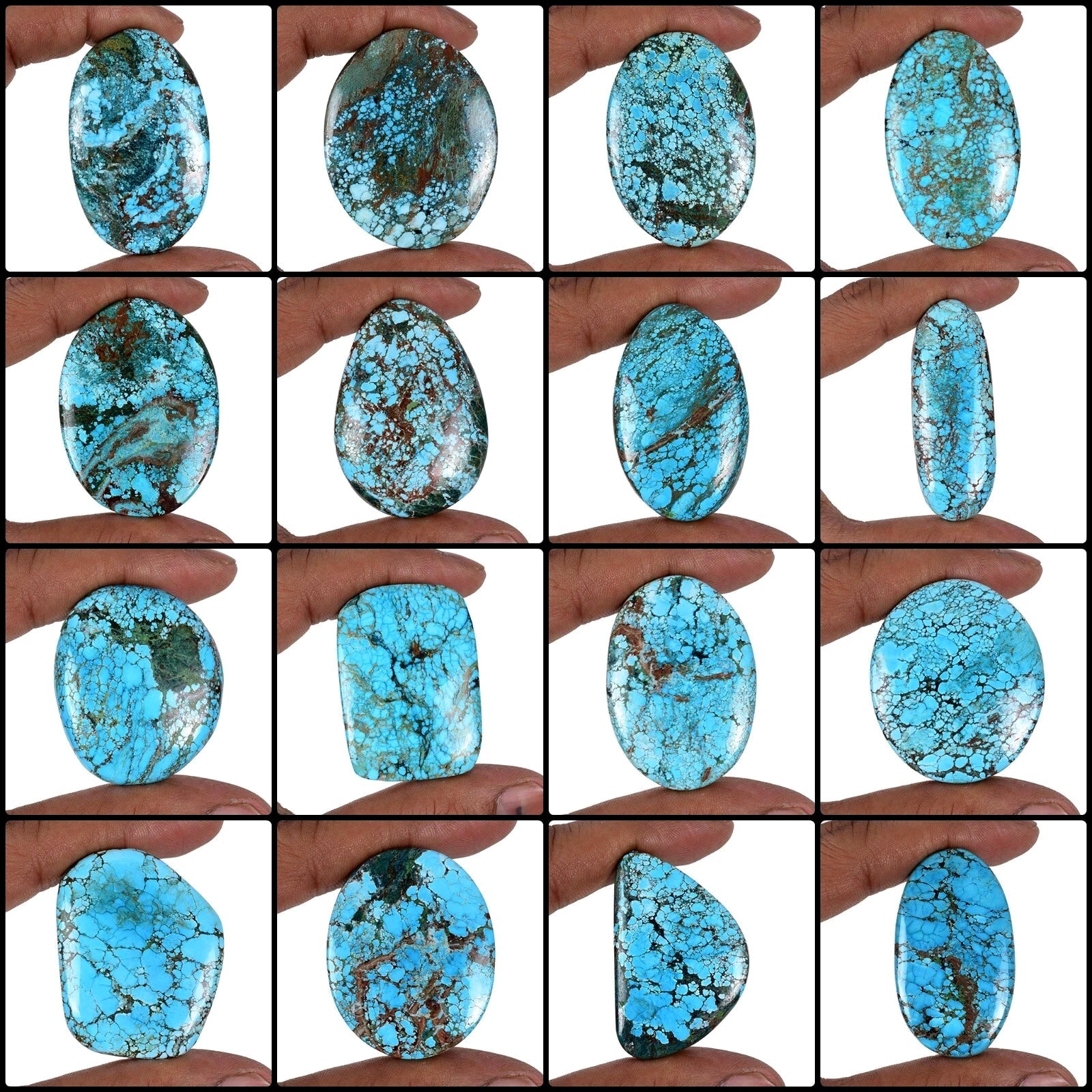 1950 Cts/16 Pcs Natural Blue Spiderweb Turquoise Mix Cab Wholesale Gemstones Lot