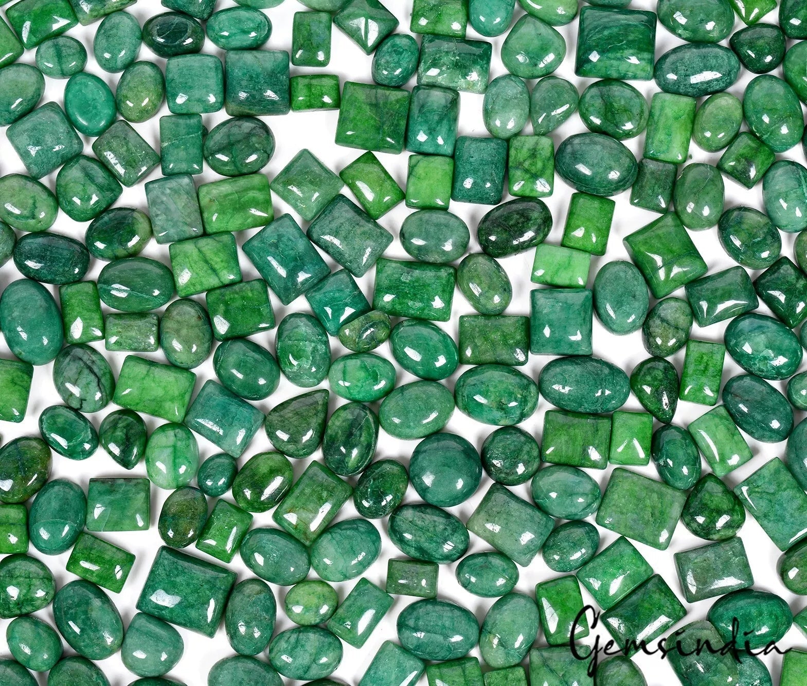 Certified 1 Kg Natural Green Emerald Mix Cabochon Loose 10-21mm Gemstones~370 Pc