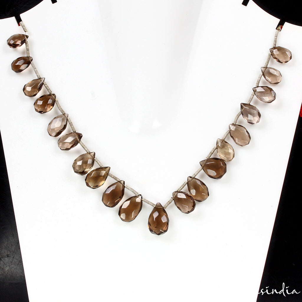 123.60 Ct Natural Untreated Smoky Quartz Pear Cut Beads Briolette Strand ~ 10"