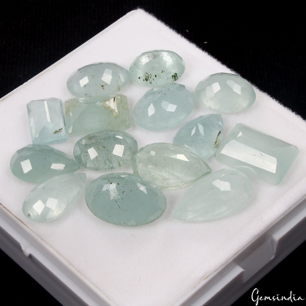 62.20 Cts/14 Pcs Natural Untreated Blue Green Aquamarine Mix Cut Loose Gems Lot