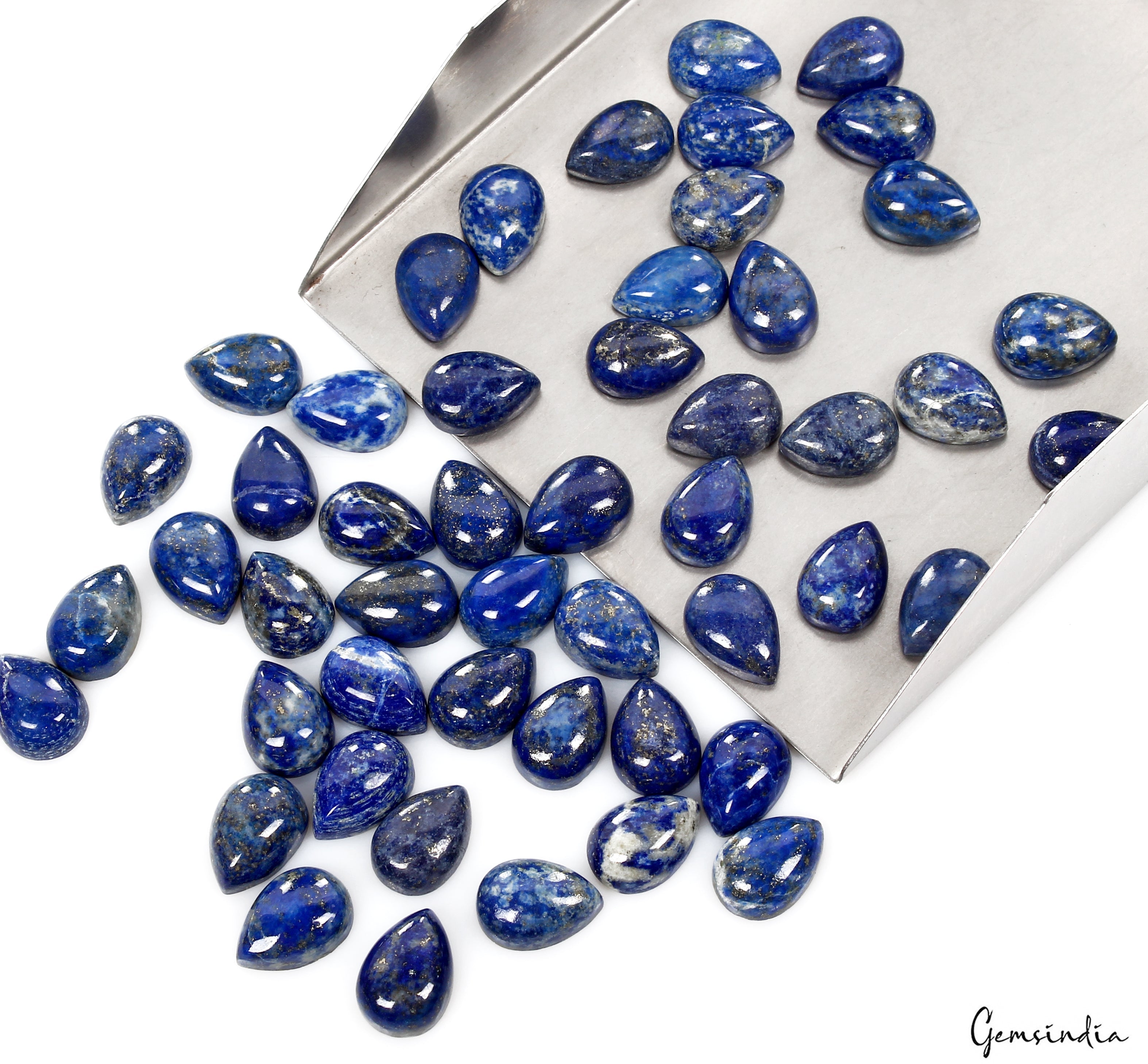 50 Pcs Natural Blue Lapis Lazuli 14mmx10mm Pear Loose Cabochon Gemstones ~300 Ct