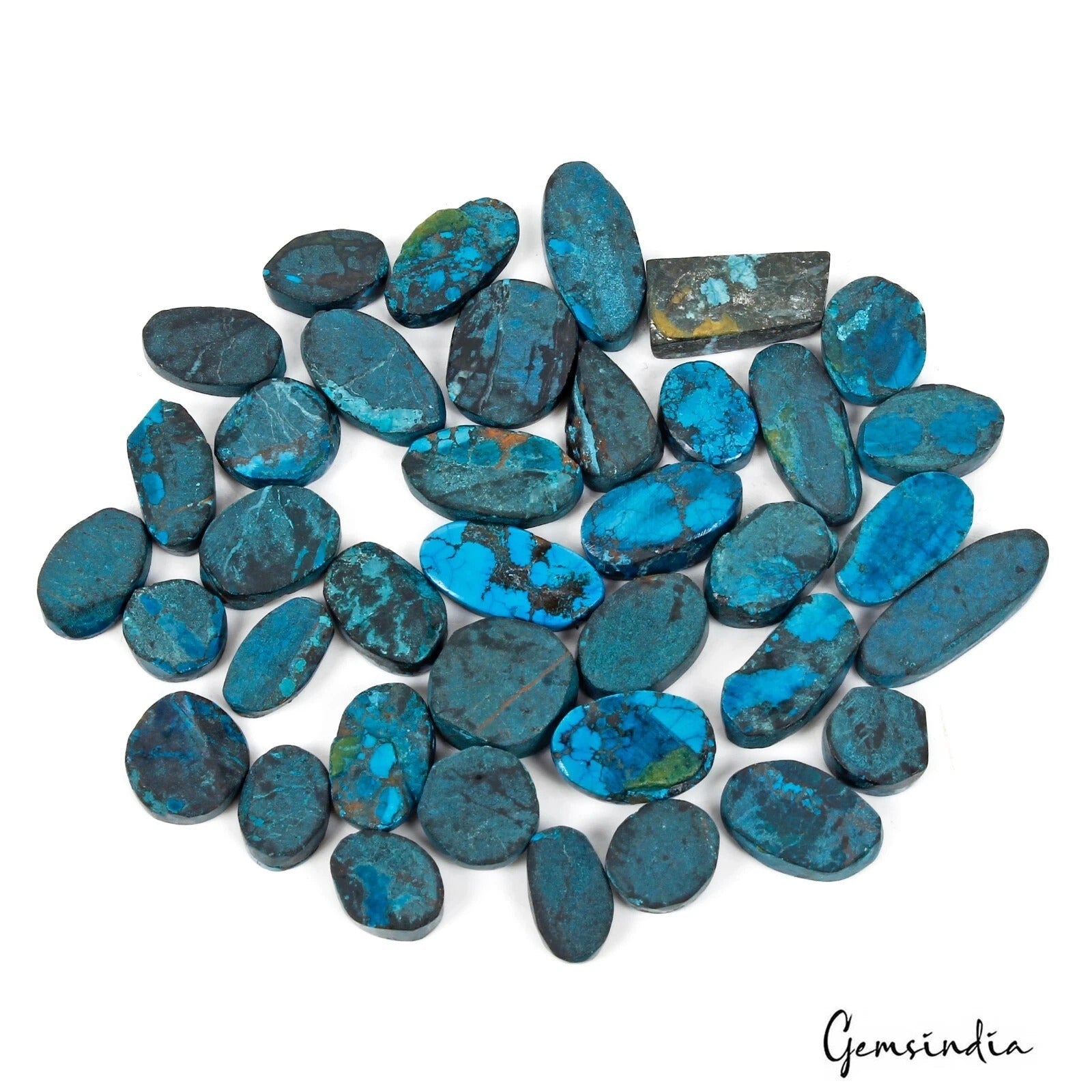 38 Pcs Natural Blue Spiderweb Turquoise Mix Cab Loose Wholesale Gems Lot 330 Ct