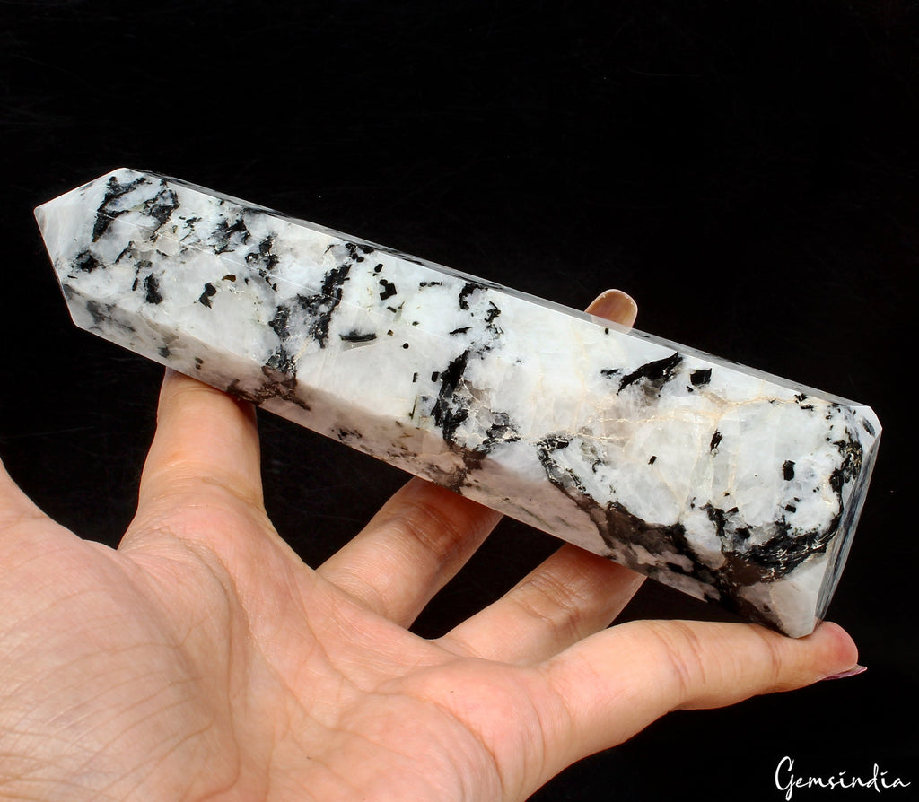 356 Gram/6.1 in Natural Moonstone Crystal Obelisk Wand Tower Point Healing Reiki