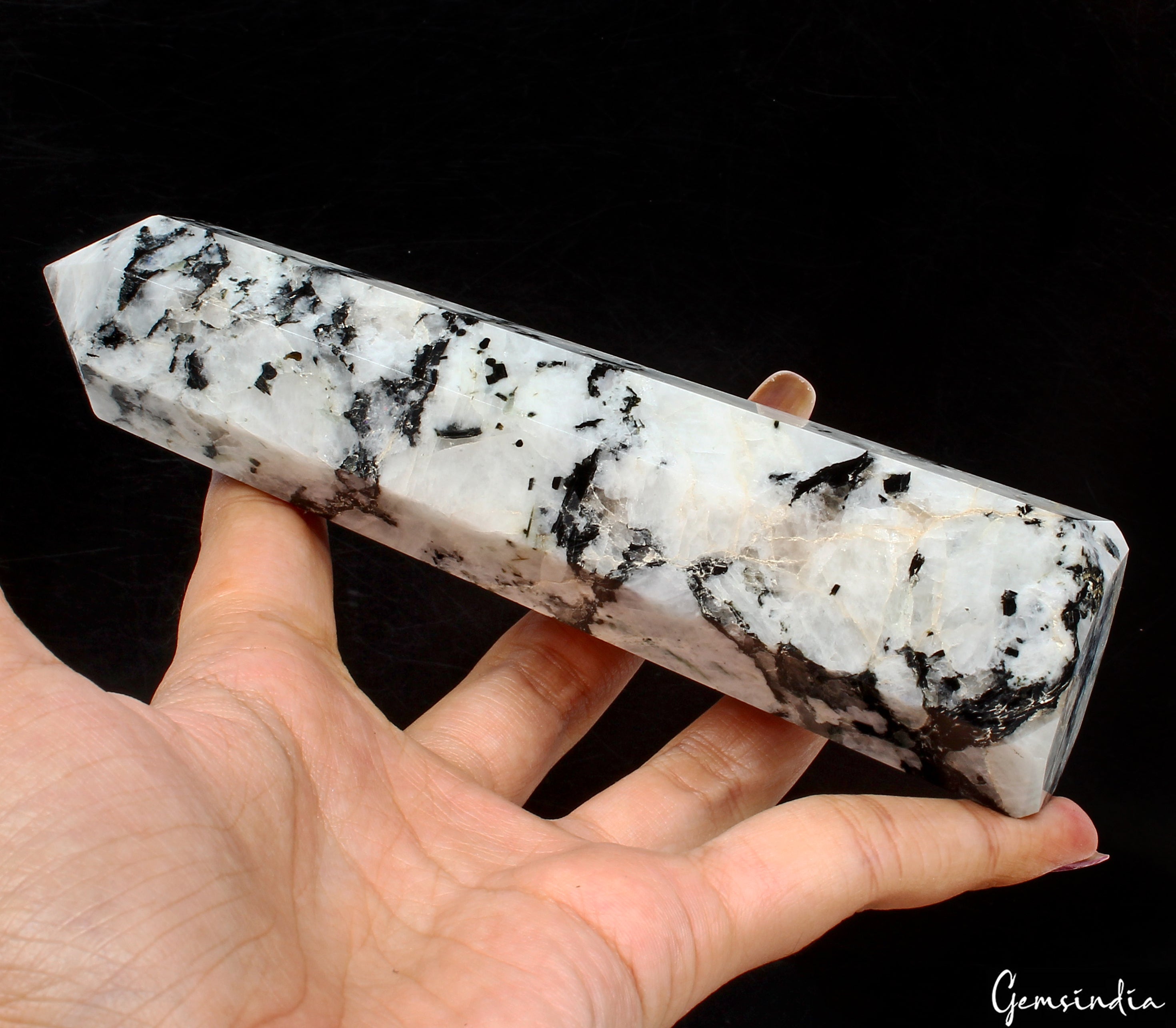 356 Gram/6.1 in Natural Moonstone Crystal Obelisk Wand Tower Point Healing Reiki