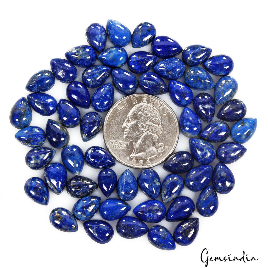 145 Ct Natural Blue Lapis Lazuli Pear Cab 9-10mm Loose Wholesale Gems Lot~59 Pcs