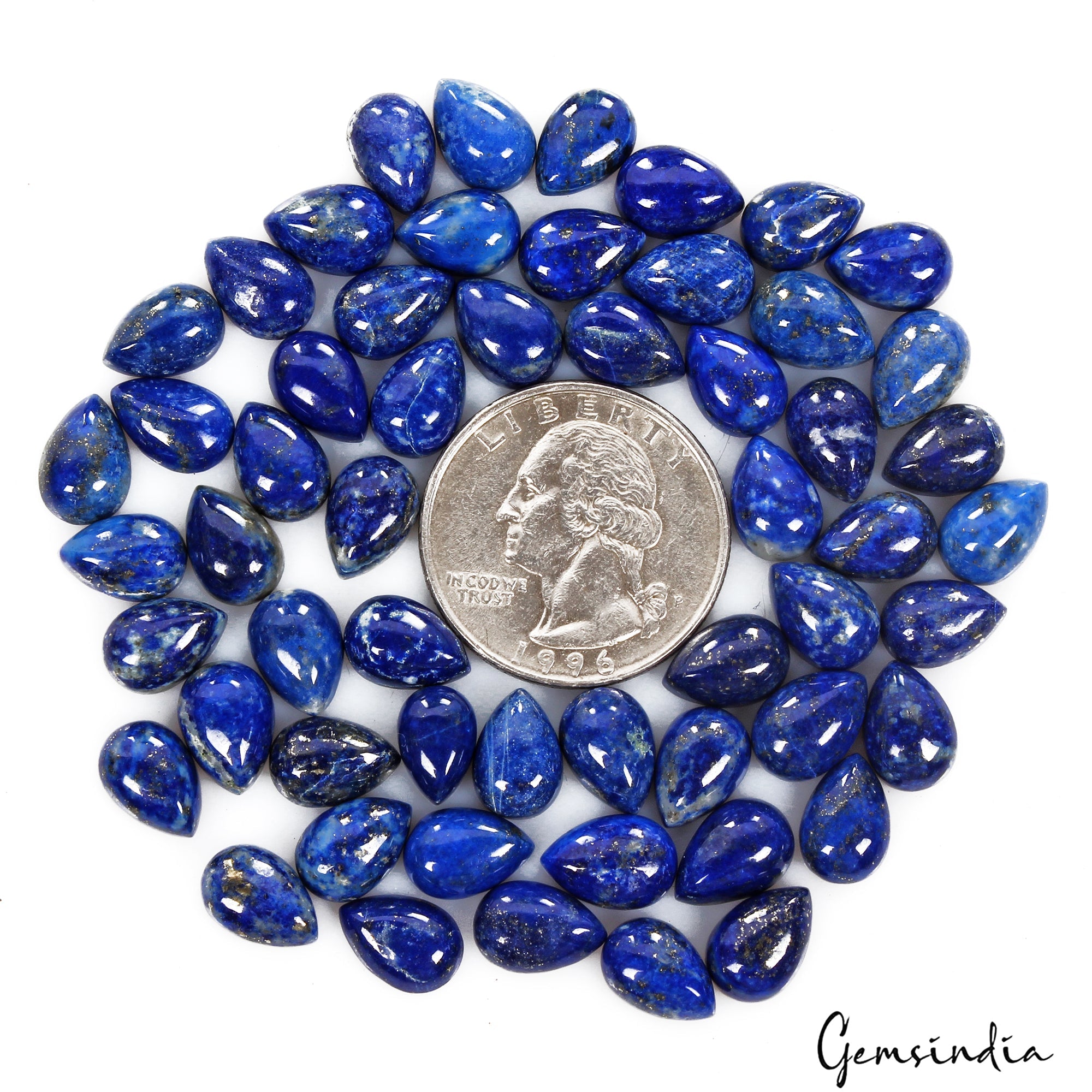 145 Ct Natural Blue Lapis Lazuli Pear Cab 9-10mm Loose Wholesale Gems Lot~59 Pcs