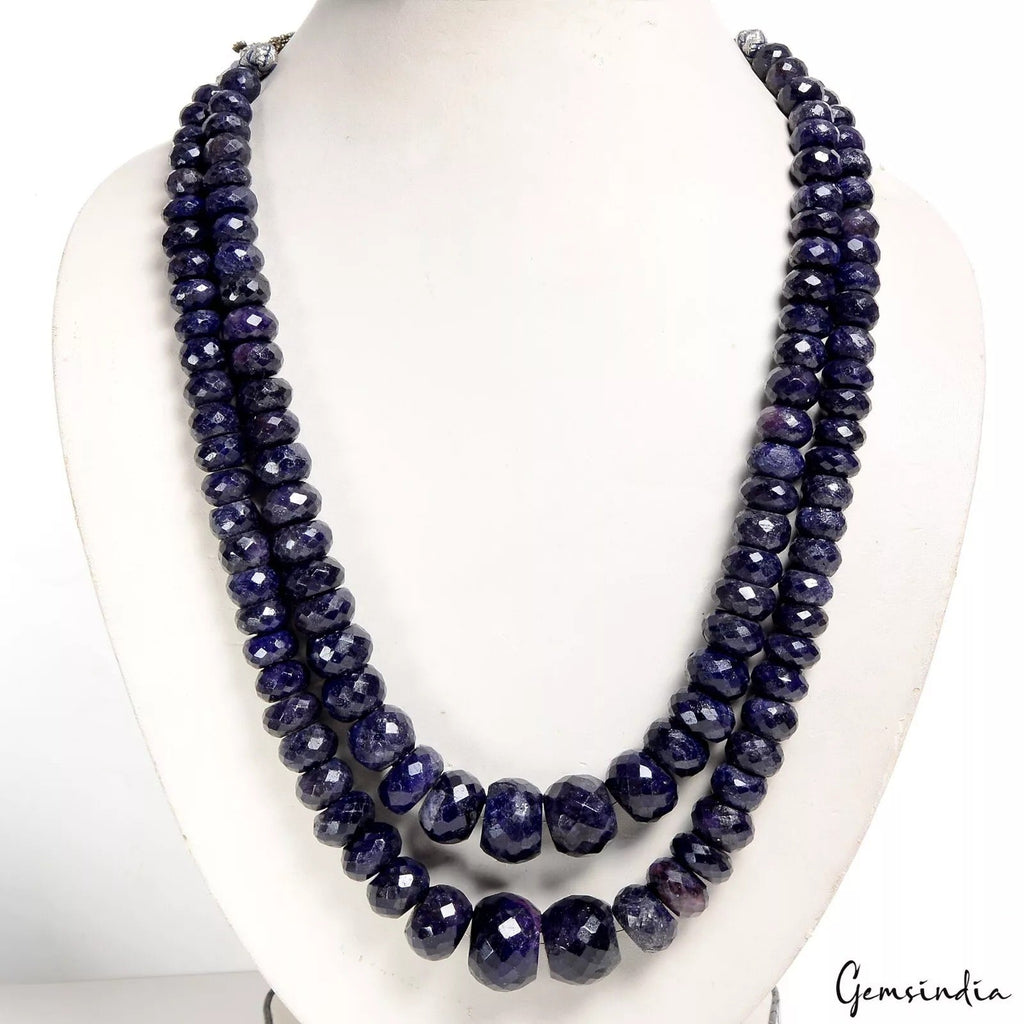 1300 Ct Double Strand Natural Sapphire Necklace 9-19mm Faceted Beads Adjustable