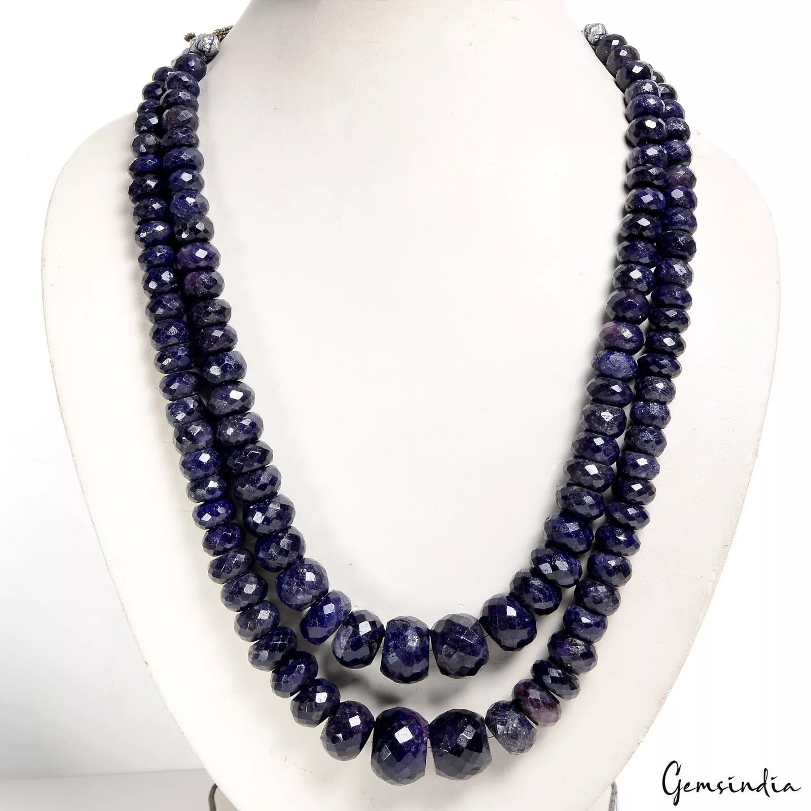 1300 Ct Double Strand Natural Sapphire Necklace 9-19mm Faceted Beads Adjustable