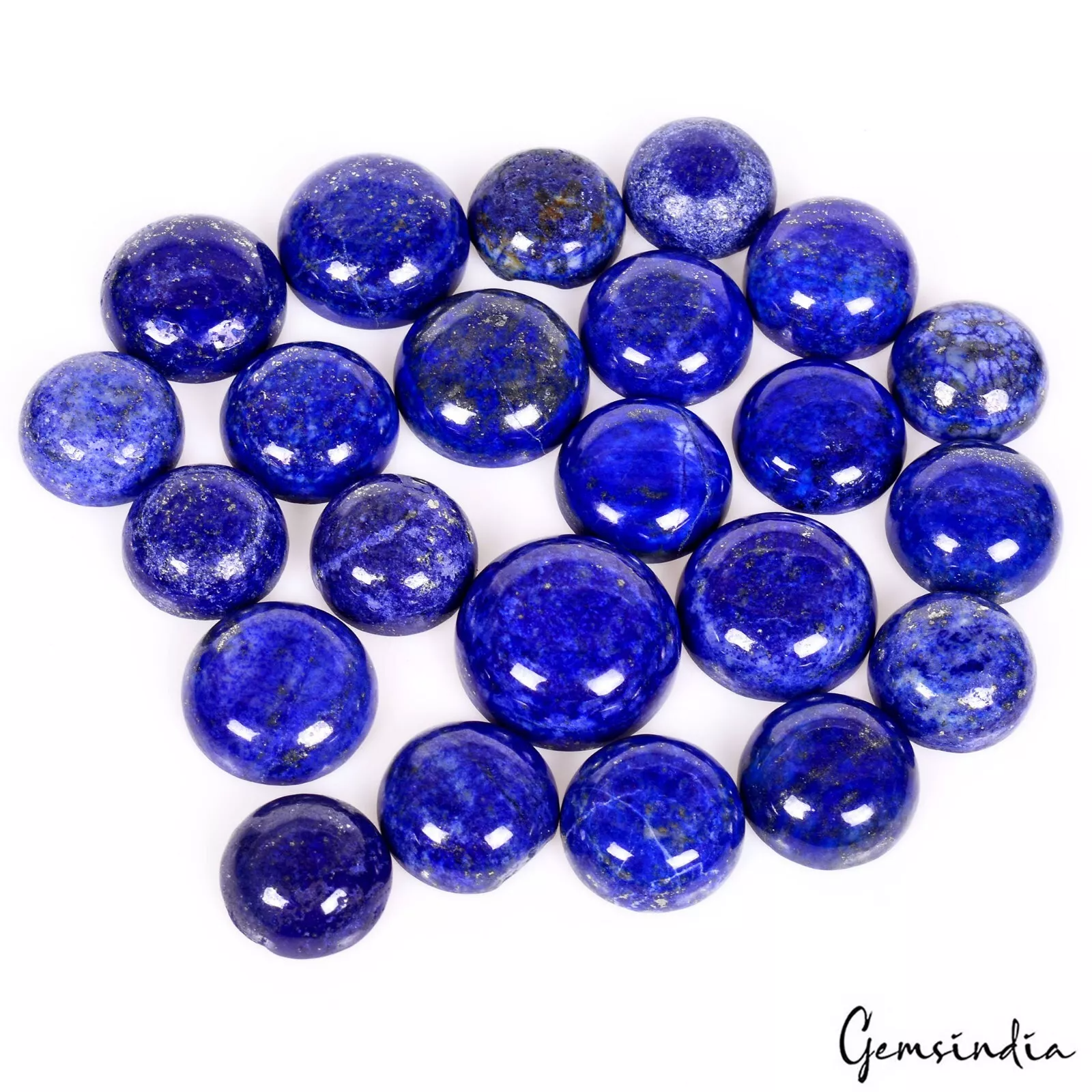 370 Ct/23 Pcs Natural Gold Pyrite Blue Lapis Lazuli Round Loose Gems for Jewelry