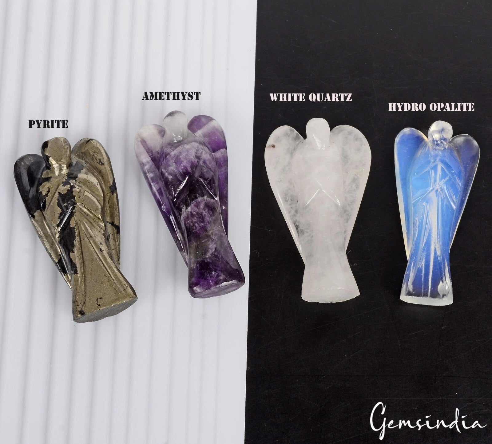 670 Cts/4 Pcs Multi Gems Angel Carved Pocket Size Healing Crystal Good Luck Gift