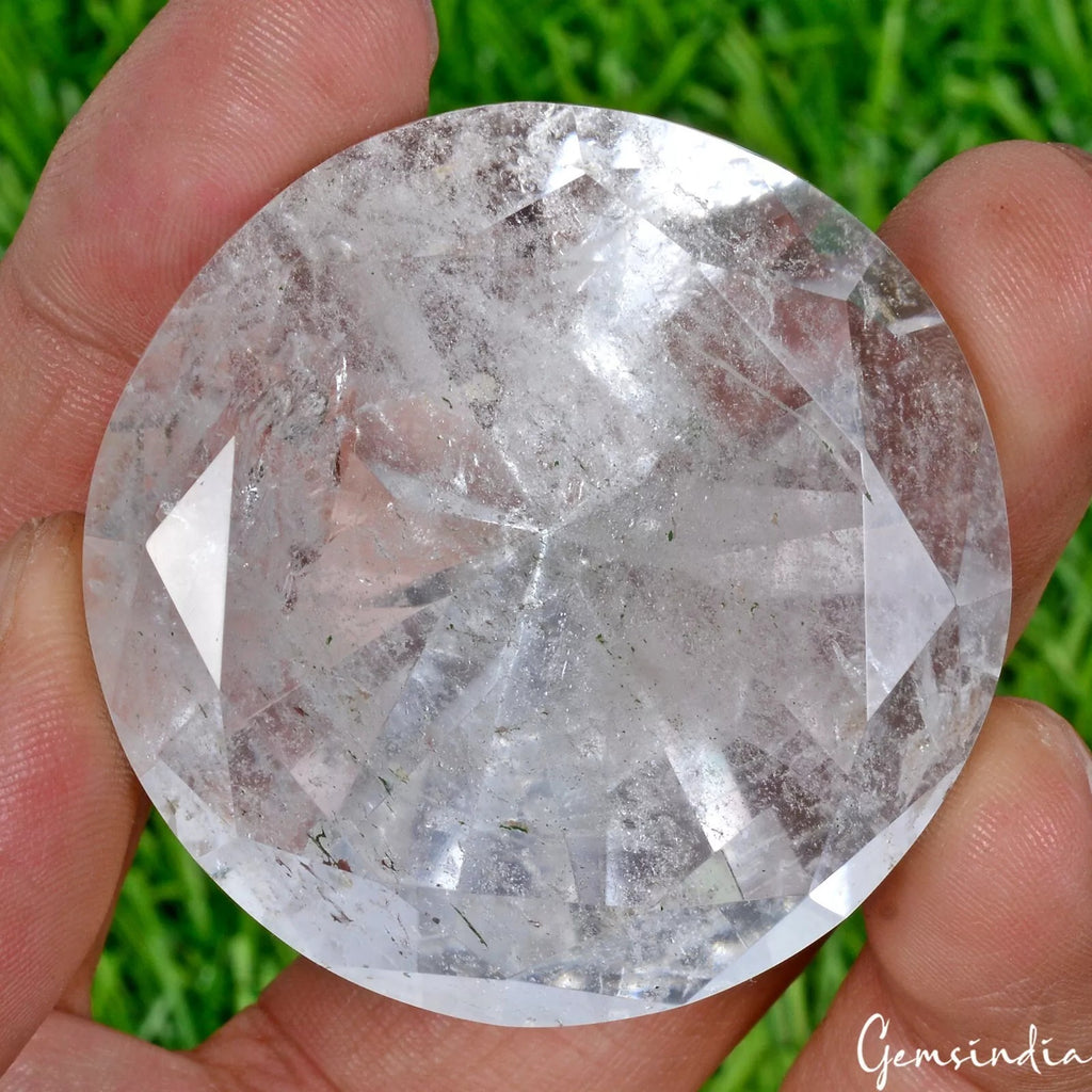 White Quartz Loose Gemstone, Round Cut, Untreated — 47x36 mm, 380 Ct, Brazil