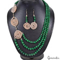 580 Ct Natural Emerald Pearl Rondelle Bead Handmade Designer Necklace w/Earrings