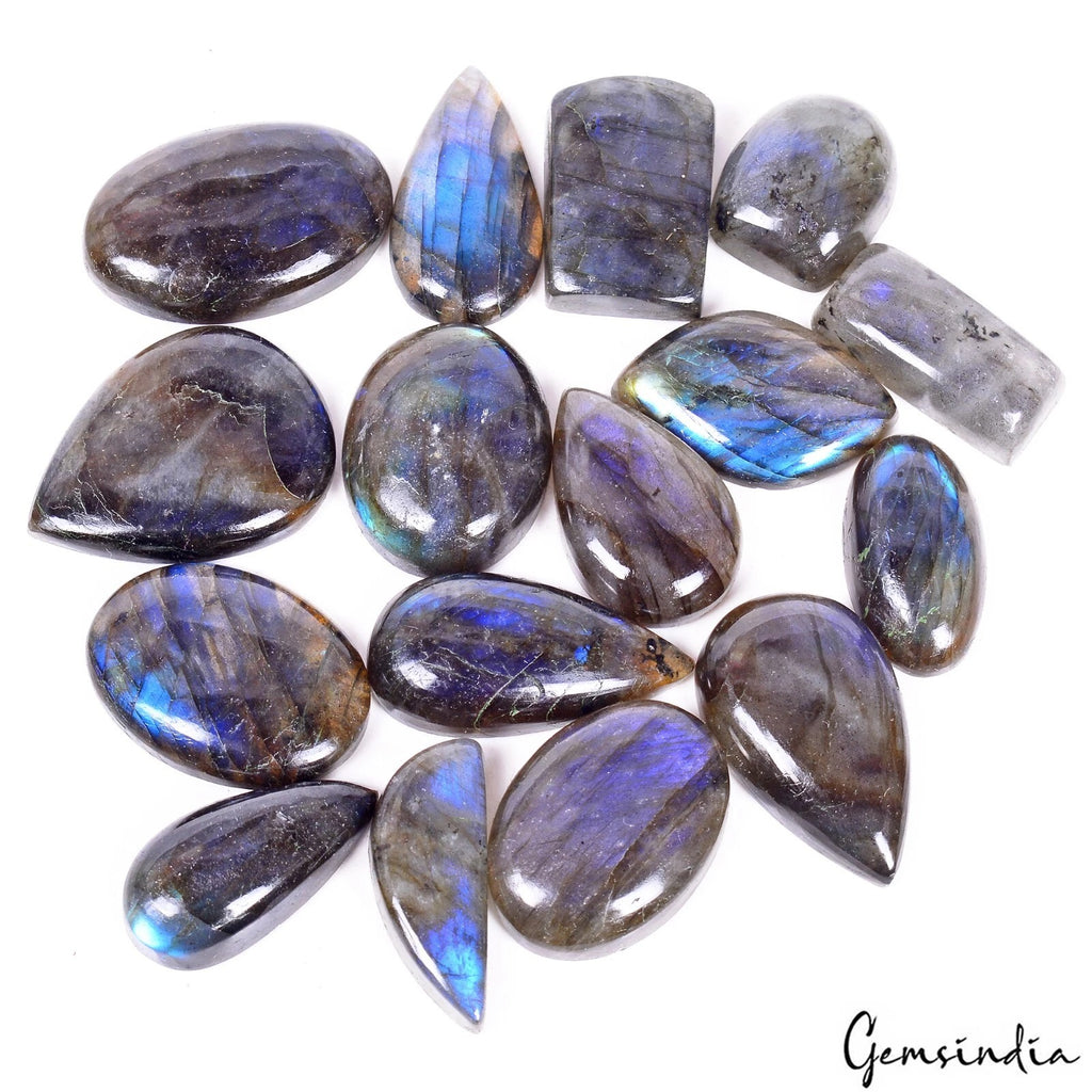 Labradorite Lot, Cabochon, Untreated, Blue — 16 Pieces, 20mm to 30mm, 400 Ct