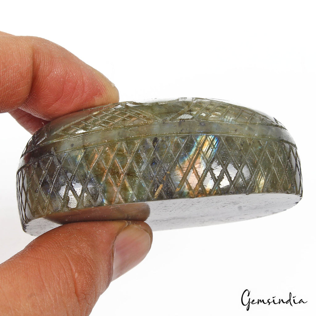 990 Cts Natural Untreated Multi Shine Labradorite Oval Hand Carved Huge Size Gem