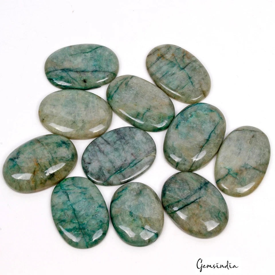 700 Ct/11Pcs Natural Untreated Green Emerald Oval Cab Loose Pendant Size Gems