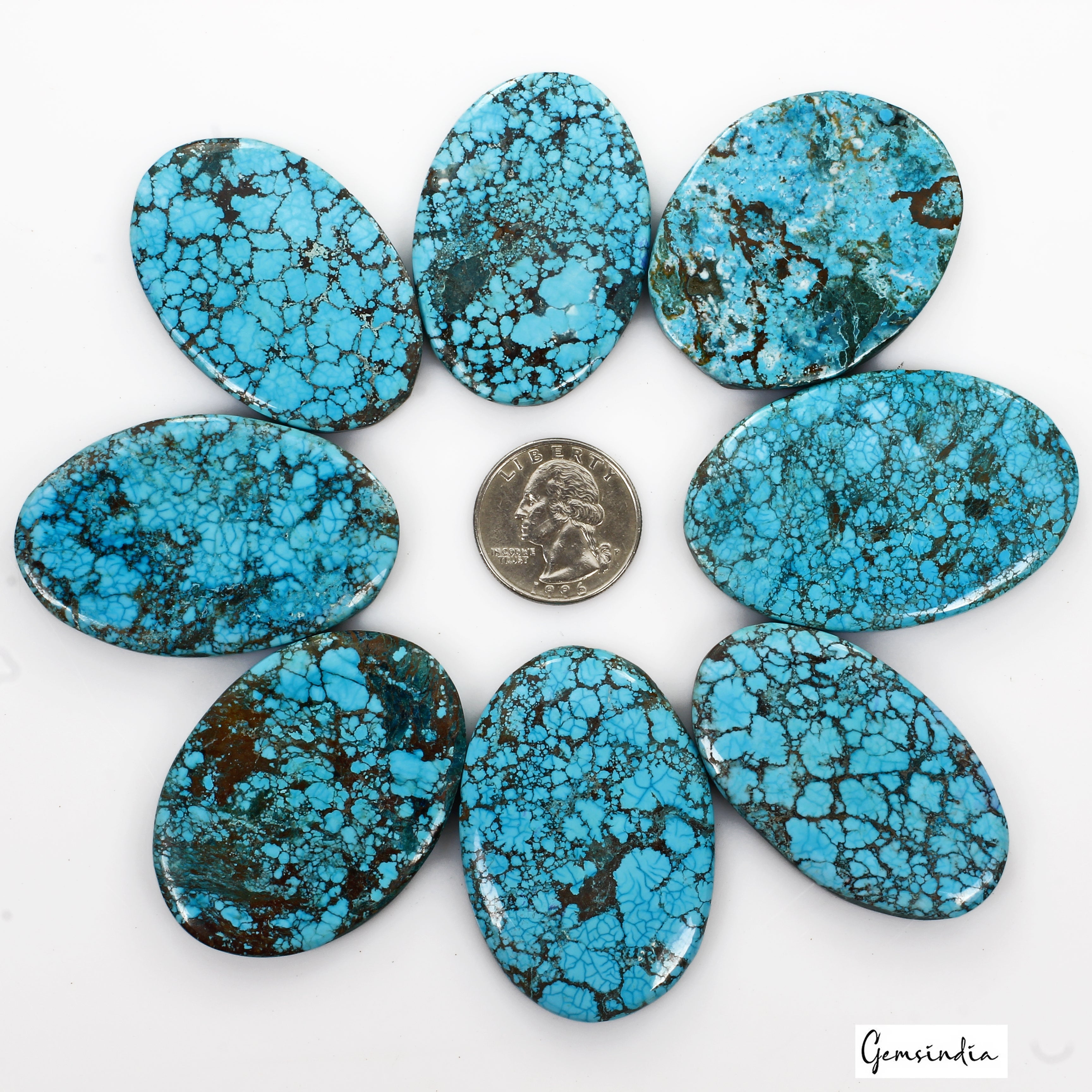 800 Ct/8 Pcs Natural Spiderweb Blue Turquoise Oval Cabochon Loose Gemstone Lot