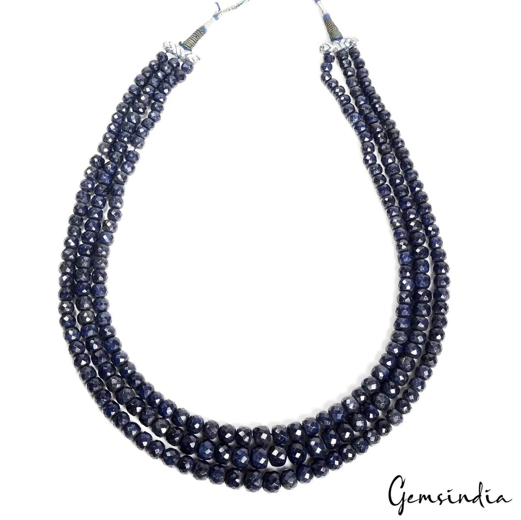 22" Long Natural Blue Sapphire Multi Stranded Necklace Women Jewelry ~ 1400 Cts