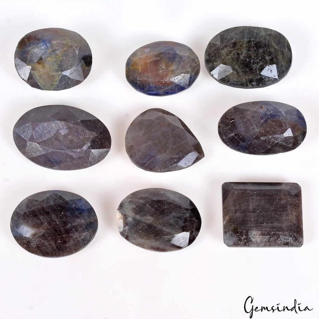 9 Pcs Natural Black Sapphire Mix Cut Loose Untreated 26mm-34mm Gemstones~670 Cts