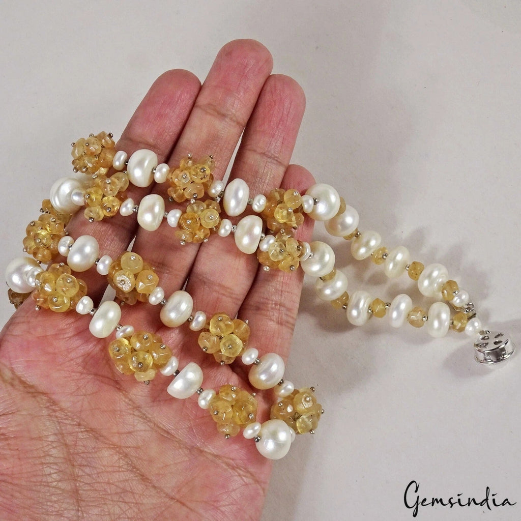 405 Cts Natural Hessonite Garnet Freshwater Pearl Designer Handmade Jewelry Set