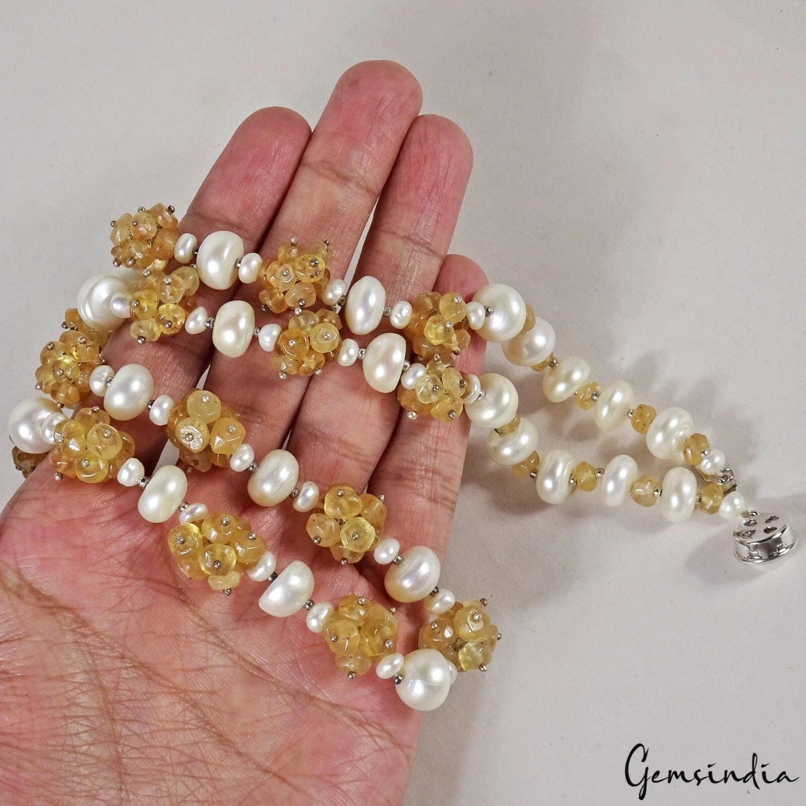 405 Cts Natural Hessonite Garnet Freshwater Pearl Designer Handmade Jewelry Set
