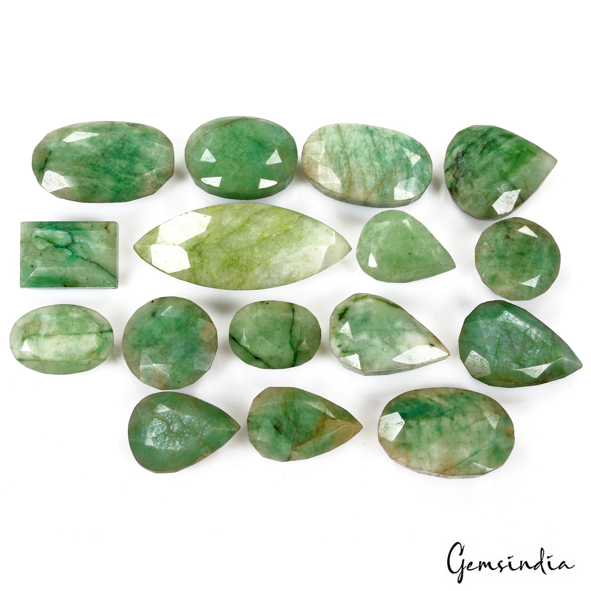 1420 Cts/16 Pcs Natural Brazilian Green Emerald Mix Faceted Wholesale Gems Lot