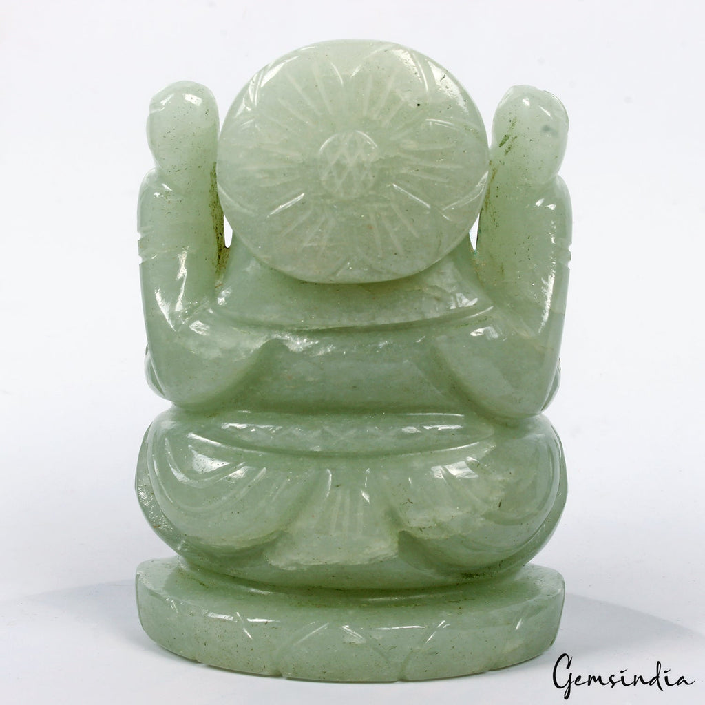 2175 Ct Natural Green Aventurine Single Stone Ganesha Hand Carved Sculpture 3.7"