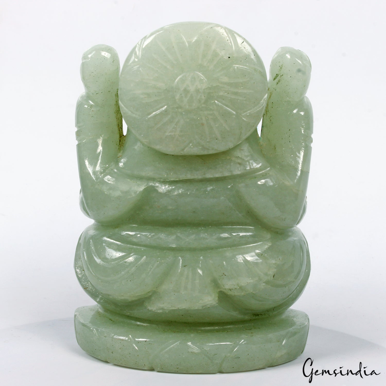 2175 Ct Natural Green Aventurine Single Stone Ganesha Hand Carved Sculpture 3.7"
