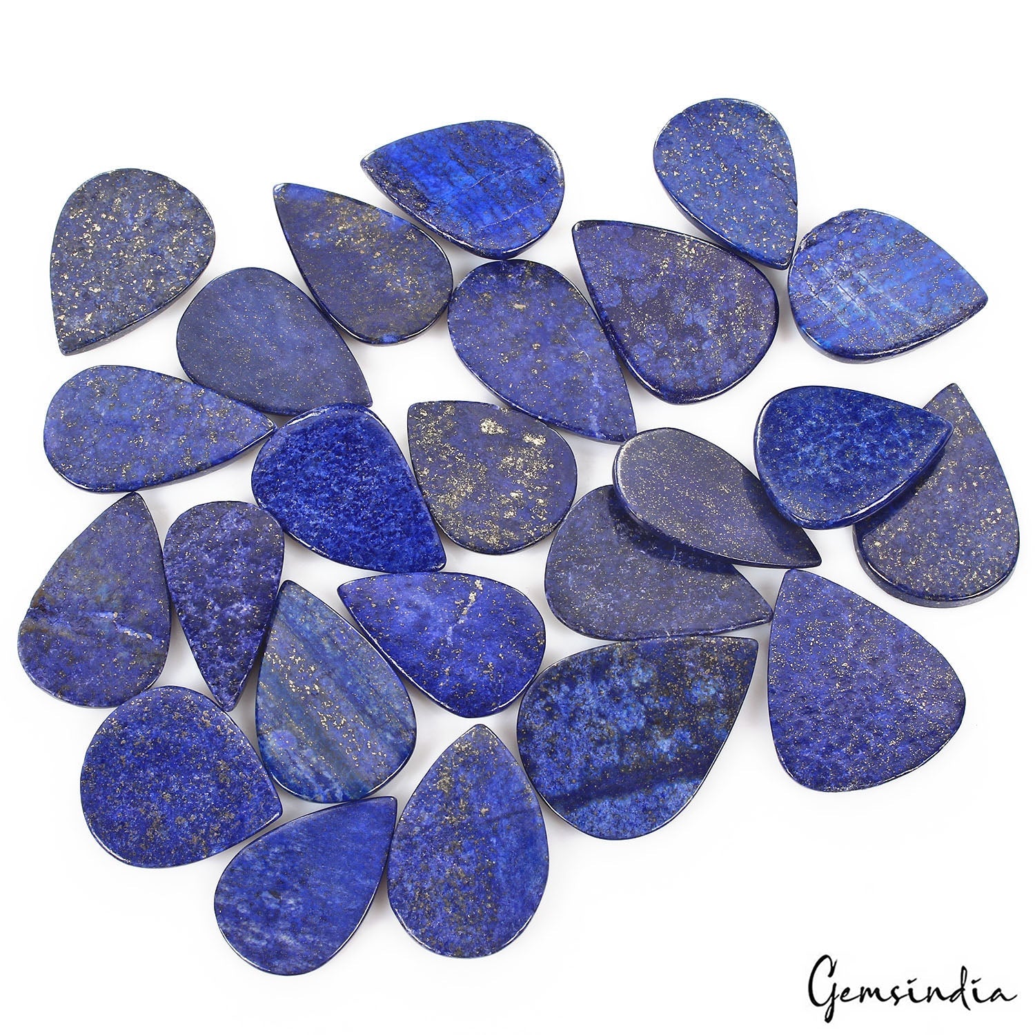 1220 Ct/24 Pcs Natural Blue Gold Pyrite Lapis Lazuli Pear Cab Wholesale Gems Lot