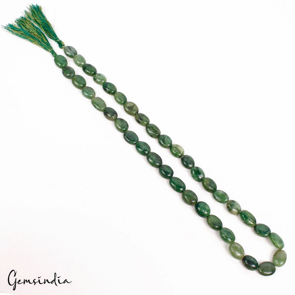 260.00 Ct Natural Green Brazilian Emerald Oval Center Drilled Beaded Stand 20"