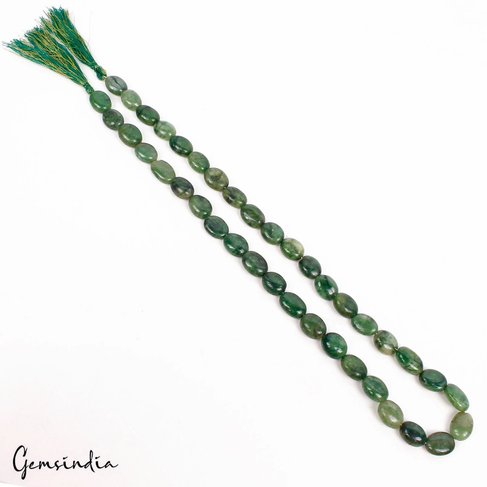 260.00 Ct Natural Green Brazilian Emerald Oval Center Drilled Beaded Stand 20"